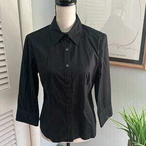 J PETERMAN Womens Shirt 10 Black Button Down 3/4 Sleeve Stretch Classic Career